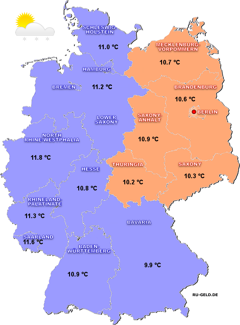 Average autumn air temperatures in Germany