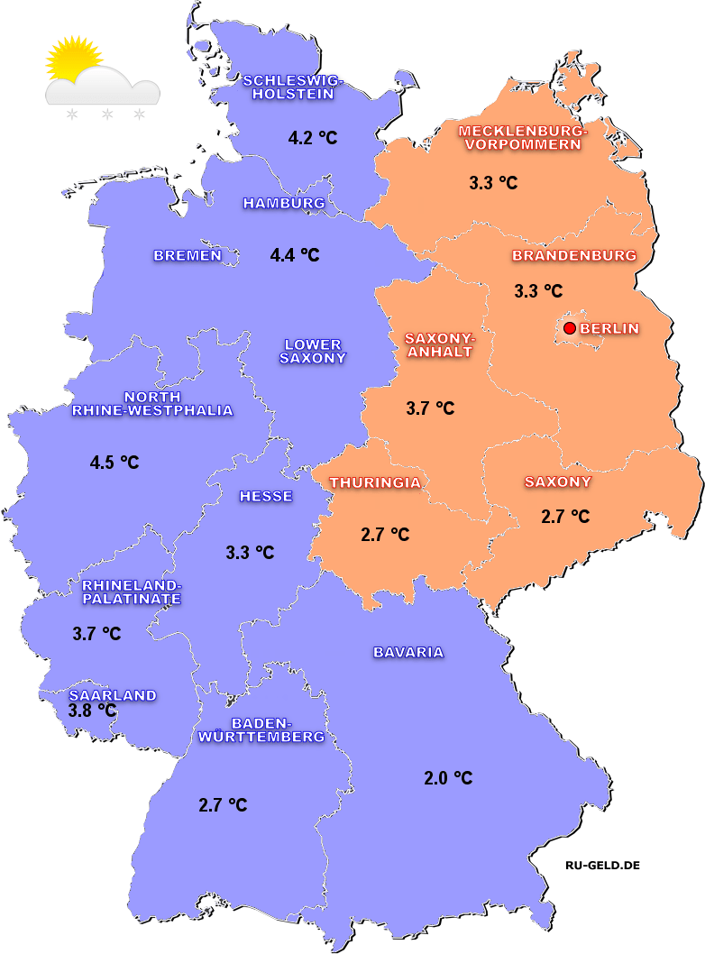 Average winter air temperatures in Germany