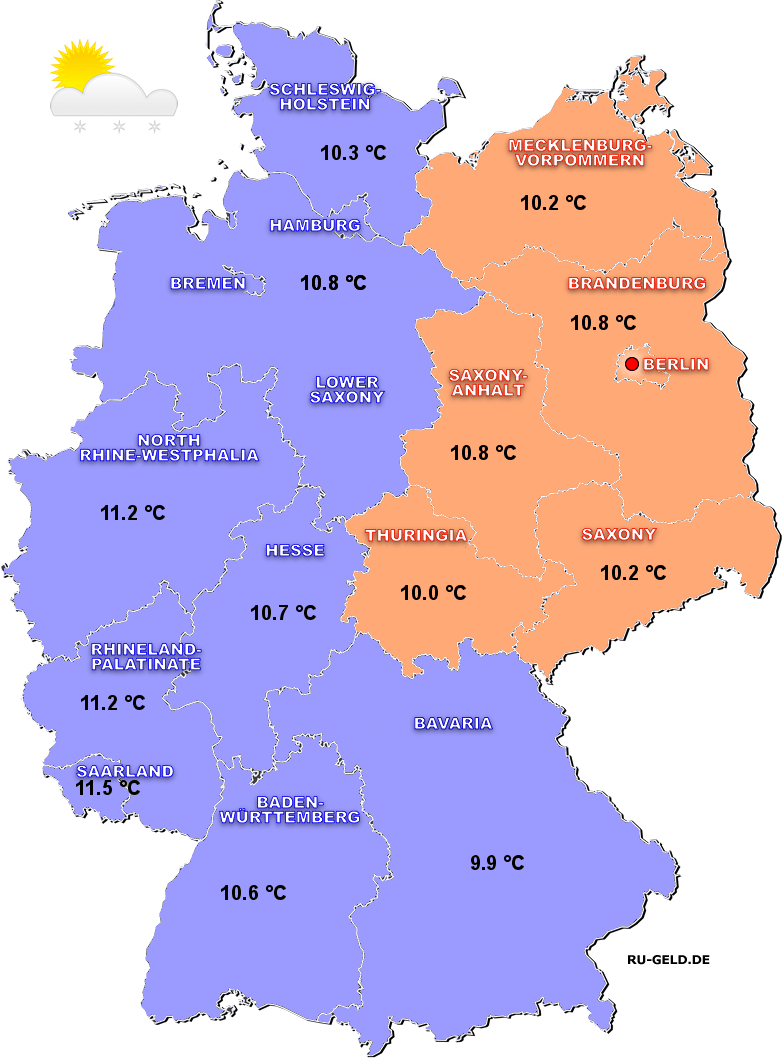 The average air temperature in Germany by month, by year and by land