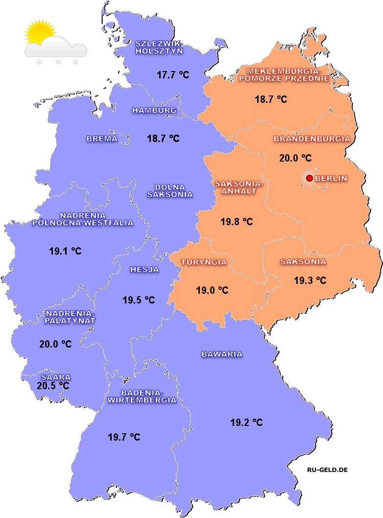 Średnie temperatury powietrza w Niemczech latem