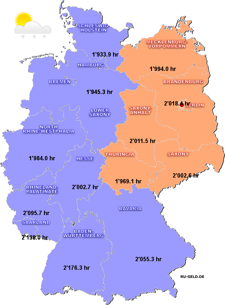 The number of sunny days and hours of sunshine quantity in Germany