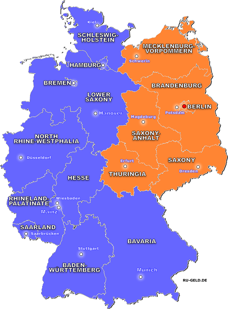 Federated states of Germany and their capitals as of 2023