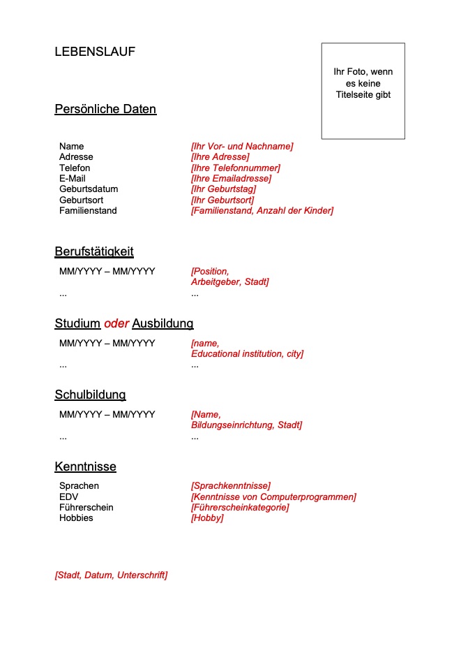 Beispiel für einen Lebenslauf Nr 1