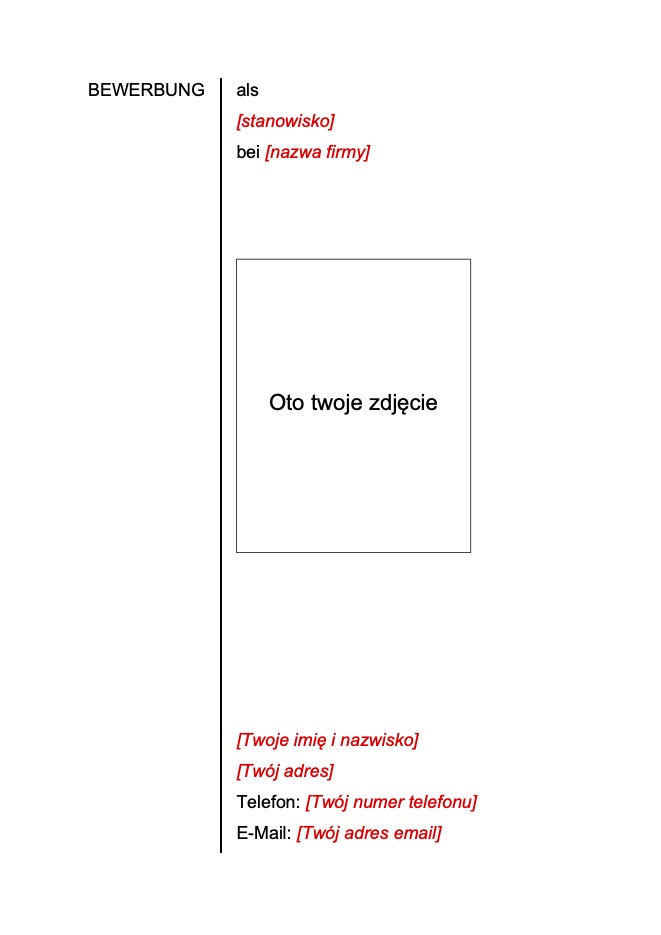 Przykłady strony tytułowej do CV do pracy, Nr 1