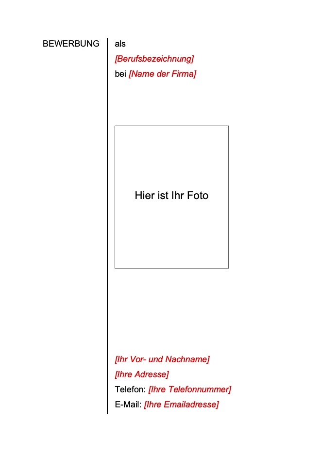 Beispiel für ein Deckblatt einer Bewerbung Nr 1