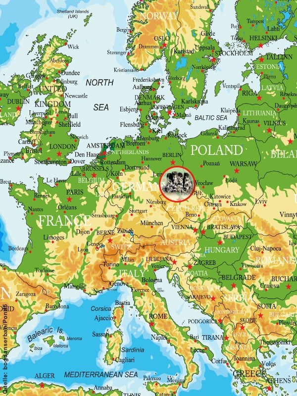 Фото: Расположение Эльбских песчаниковых гор на карте Европы